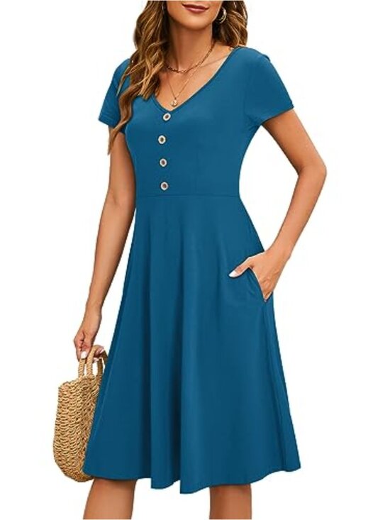 Dresses & Skirts - Women's Sleeveless V-Neck Casual Midi Dress with Pockets, Floral Boho Sun Dress